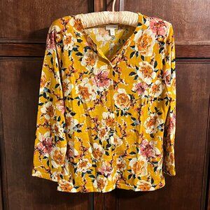 GARNET HILL FLORAL MERINO WOOL CARDIGAN SIZE M